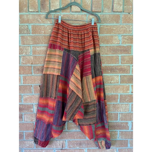 Colorful Patchwork Cotton Harem Hippie Pants Elastic Waist Made In Nepal - Picture 7 of 9